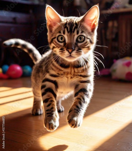 Wallpaper Mural A playful Bengal cat with striking spotted fur jumping in mid-air 3 Torontodigital.ca