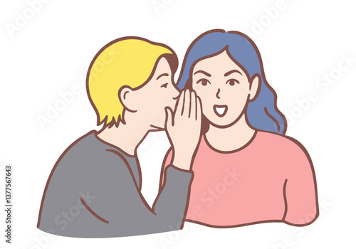 woman character whispering secret to her surprised friend. Hand drawn style vector design illustrations.