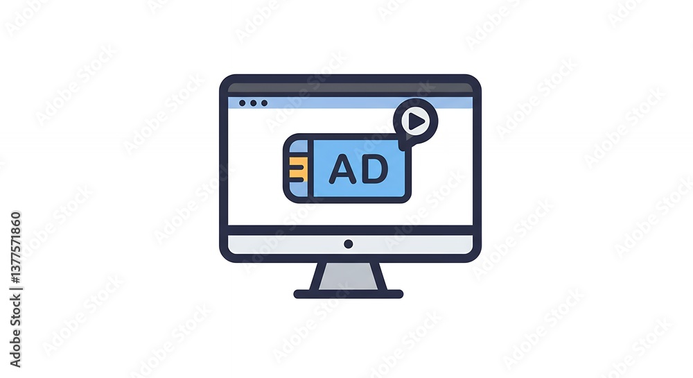 Displaying Digital Advertisement on Computer Screen with Play Button Design Displaying Digital Advertisement on Computer Screen with Play Button Design
