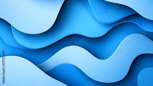 Abstract Blue Shapes Composed of Layered and Wavy Surfaces