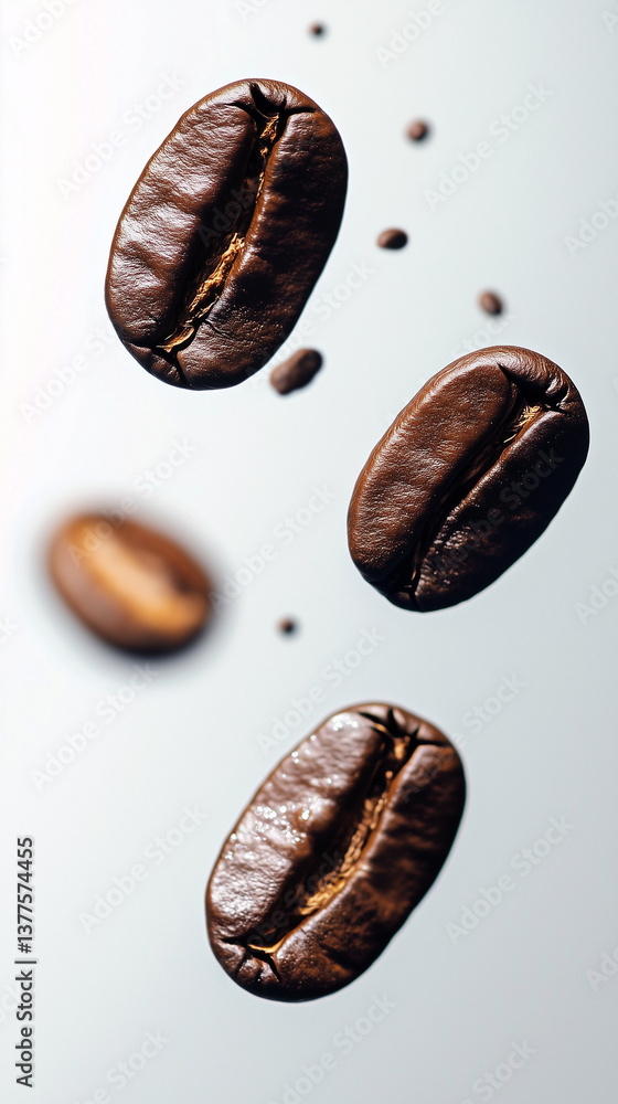 a white background with coffee beans clustered