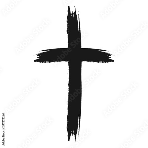 Bold Grunge Cross Brush Stroke, Religious cross with rough edges