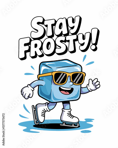 Cool Ice Cube Cartoon Character Skating with Sunglasses: Stay Frosty!