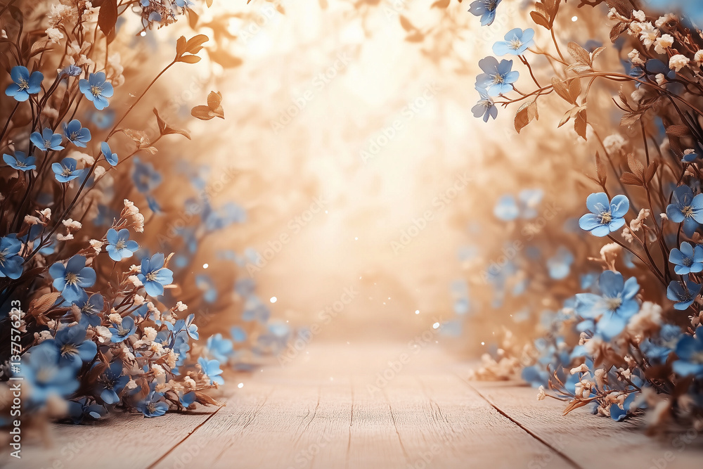 Fototapeta premium Maternity backdrop, wedding backdrop, photography background with delicate flowers and bright light