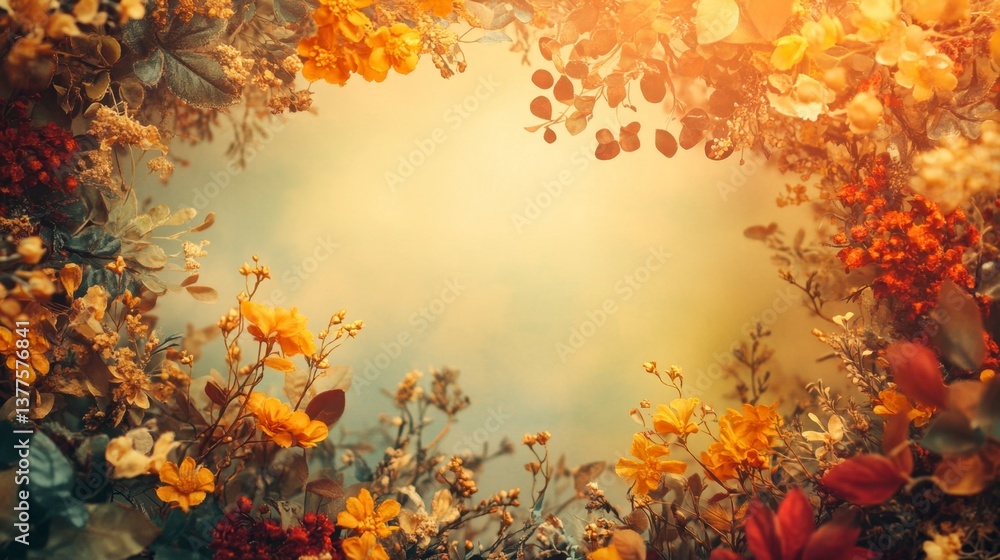 Floral Border with Flowers and Leaves for Autumn or Wedding Design Floral Border with Flowers and Leaves for Autumn or Wedding Design