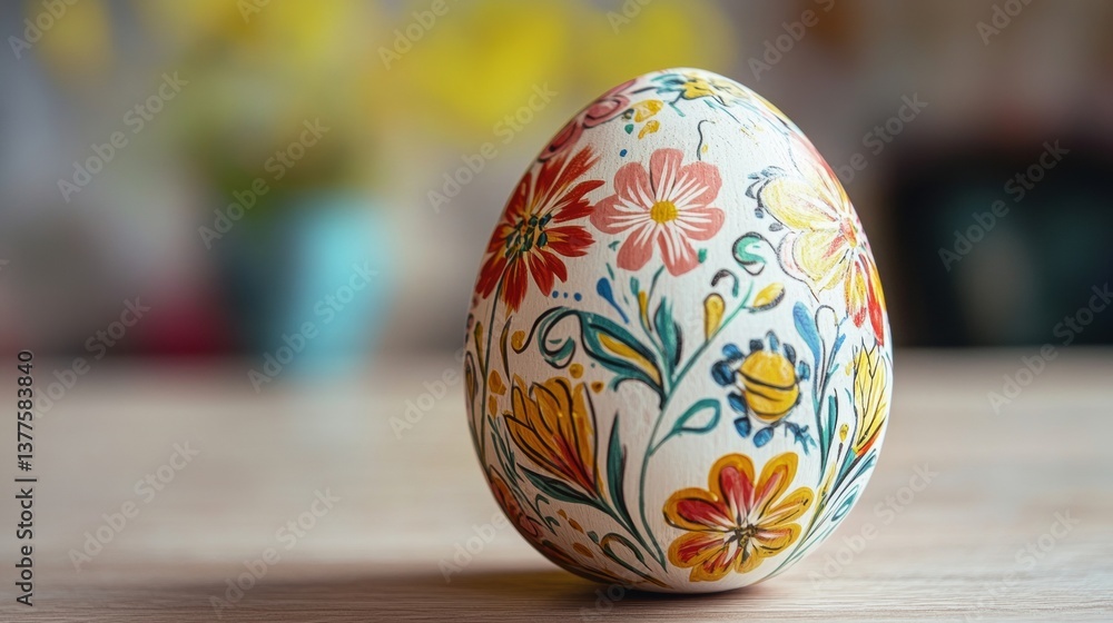 Single Easter Egg on a Wooden Table Single Easter Egg on a Wooden Table