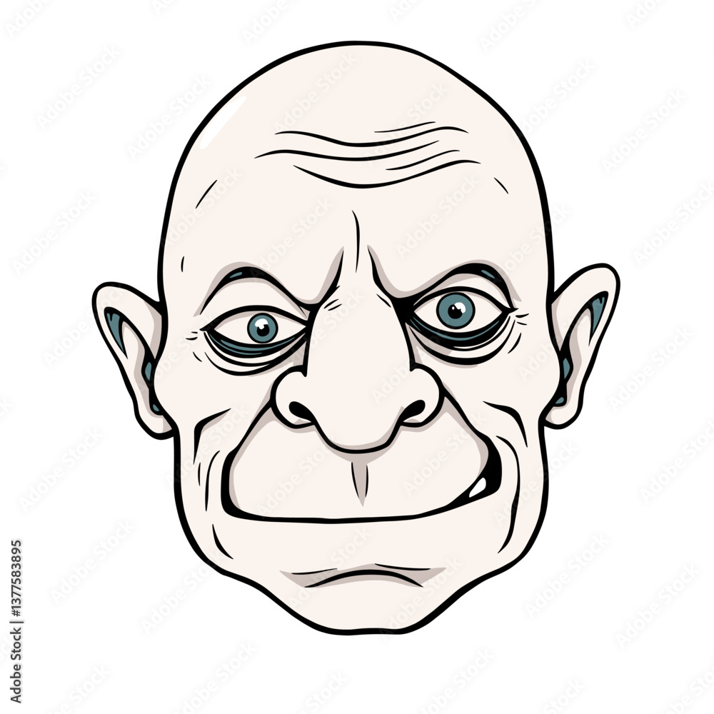 Grotesque Bald Man Cartoon Head, Glowering Expression, Vector Illustration Grotesque Bald Man Cartoon Head, Glowering Expression, Vector Illustration