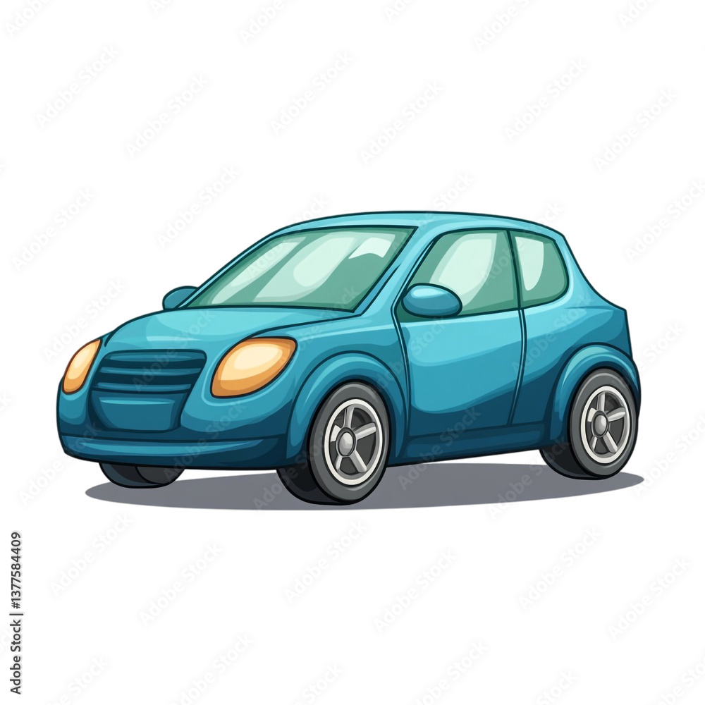 Blue Hatchback Car Cartoon Illustration Design, Blue Hatchback Car Cartoon Illustration Design,