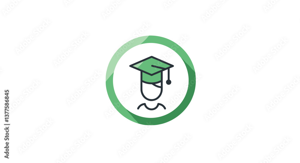 Graduate student icon wearing a cap in a circular design Graduate student icon wearing a cap in a circular design