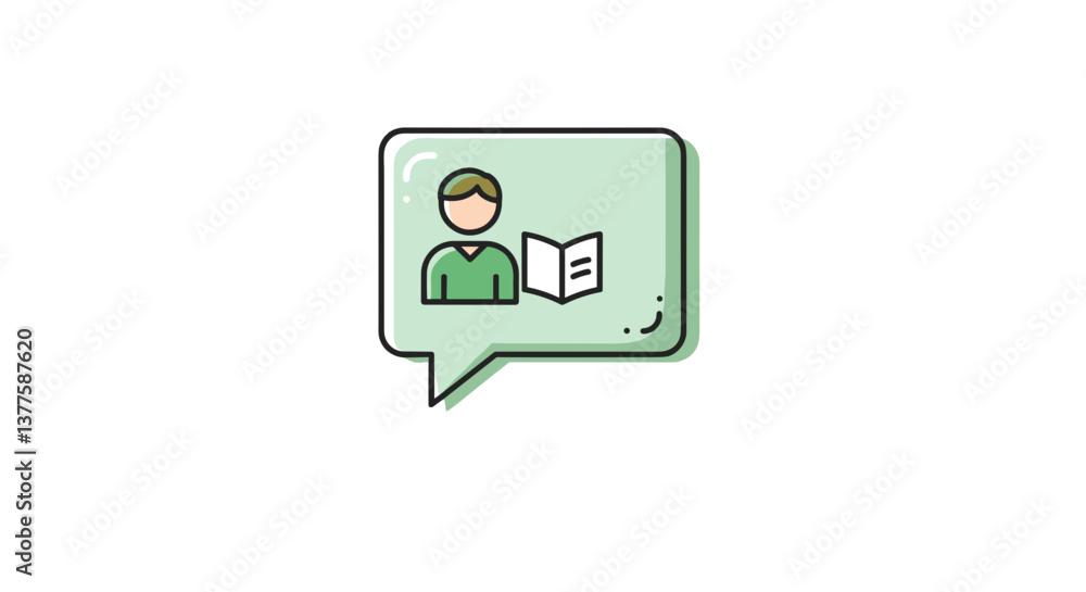 Person reading book in conversation bubble Person reading book in conversation bubble