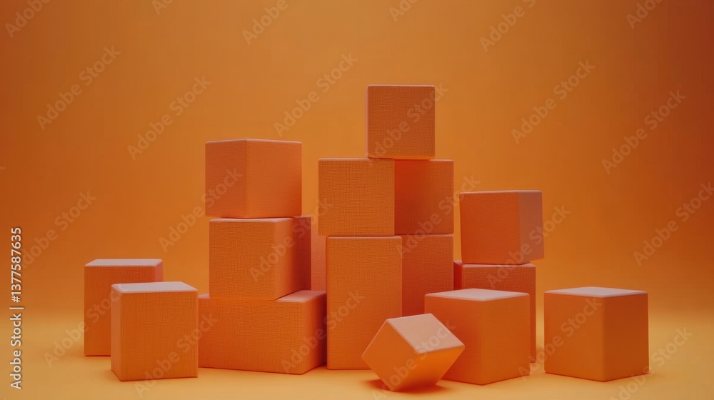 Stacking Orange Cubes on a Orange Surface for Artful Minimalist Design Stacking Orange Cubes on a Orange Surface for Artful Minimalist Design