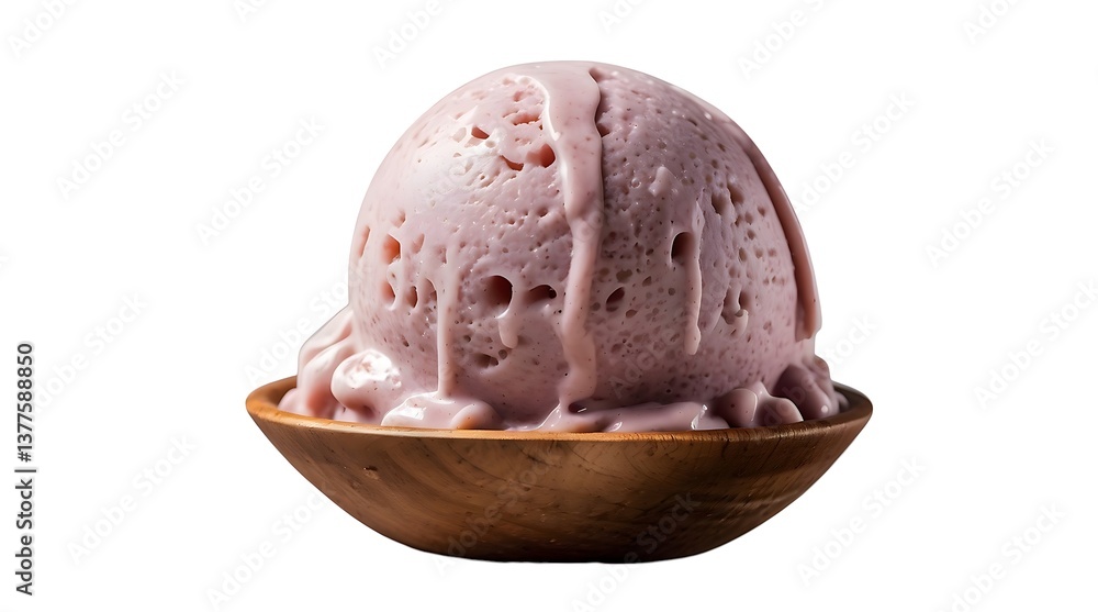 Fototapeta premium Melted Strawberry Ice Cream in Wooden Bowl........