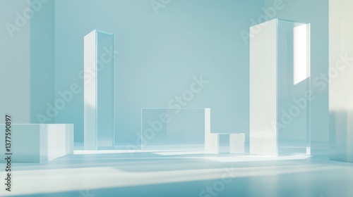 Arrangement of Glass and Solid Cubes in Blue Room