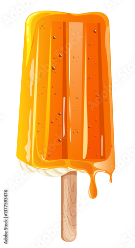 Dripping Orange Creamsicle Detailed Illustration. Summer Frozen Citrus Flavored Popsicle