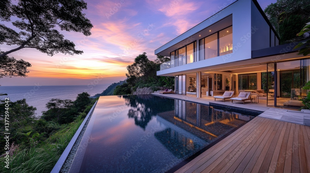 Luxury Oceanfront Villa at Sunset with Infinity Pool Luxury Oceanfront Villa at Sunset with Infinity Pool
