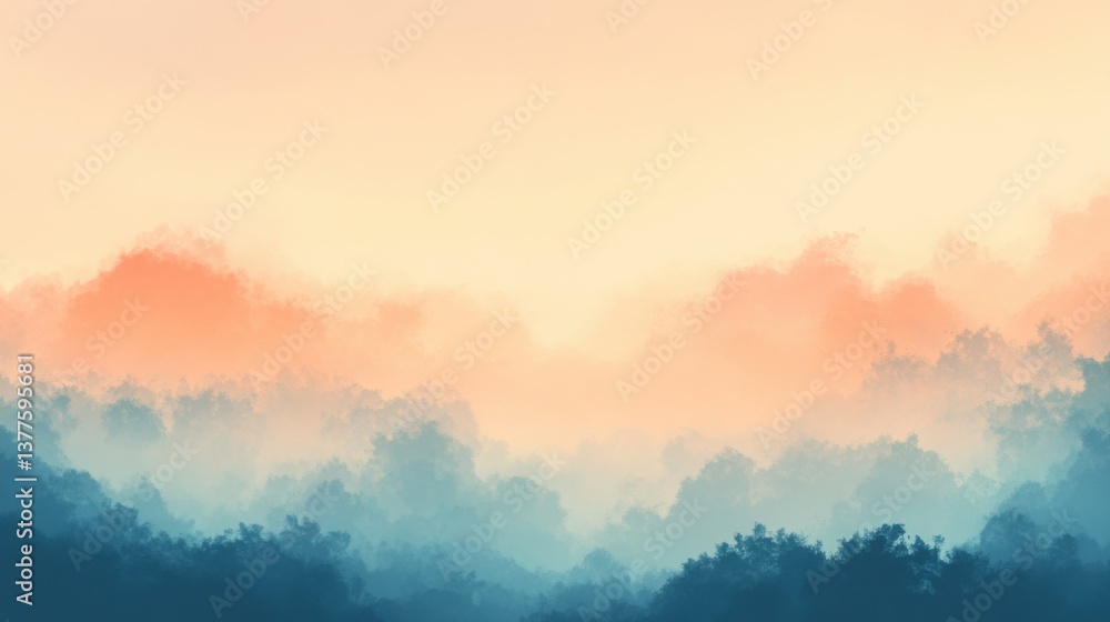 Digital Painting of Layered Mountains with Orange and Blue Hues Digital Painting of Layered Mountains with Orange and Blue Hues