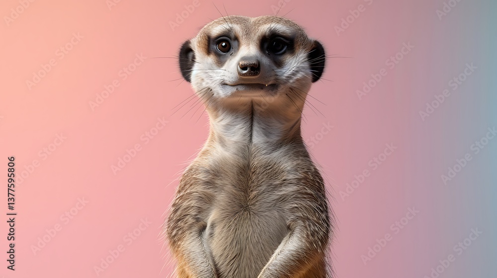 Fototapeta premium Adorable Meerkat Portrait Cute Animal Photo Against Pastel Pink Background