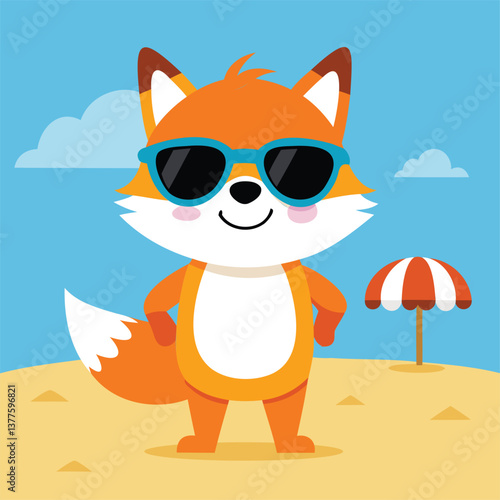 fox with glass chill enjoying beach