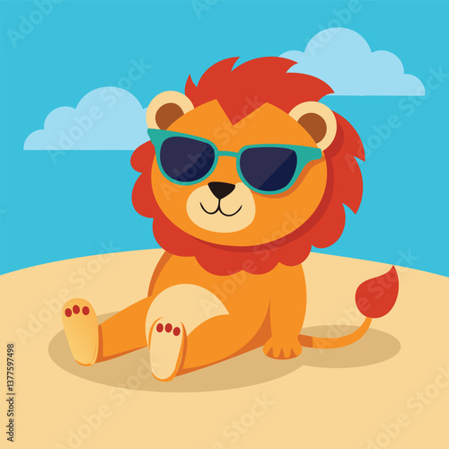 lion with glass chill enjoying beach
