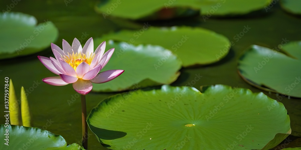 Pink Lotus Flower with Green Leaf SS696356 Pink Lotus Flower with Green Leaf SS696356