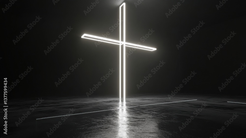 Naklejka premium Illuminated Cross Shape on Reflective Surface