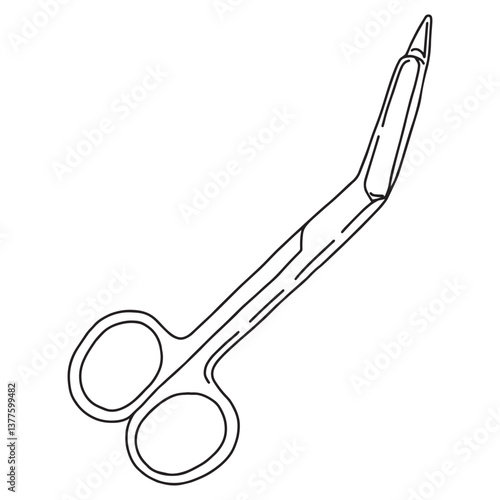 line drawing Pair of lister bandaging scissors, essential medical tool for cutting and removing bandages, suitable for healthcare and medical concept, relevant with coloring page.