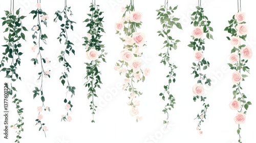 Illustration of Hanging Rose and Leaf Swags
