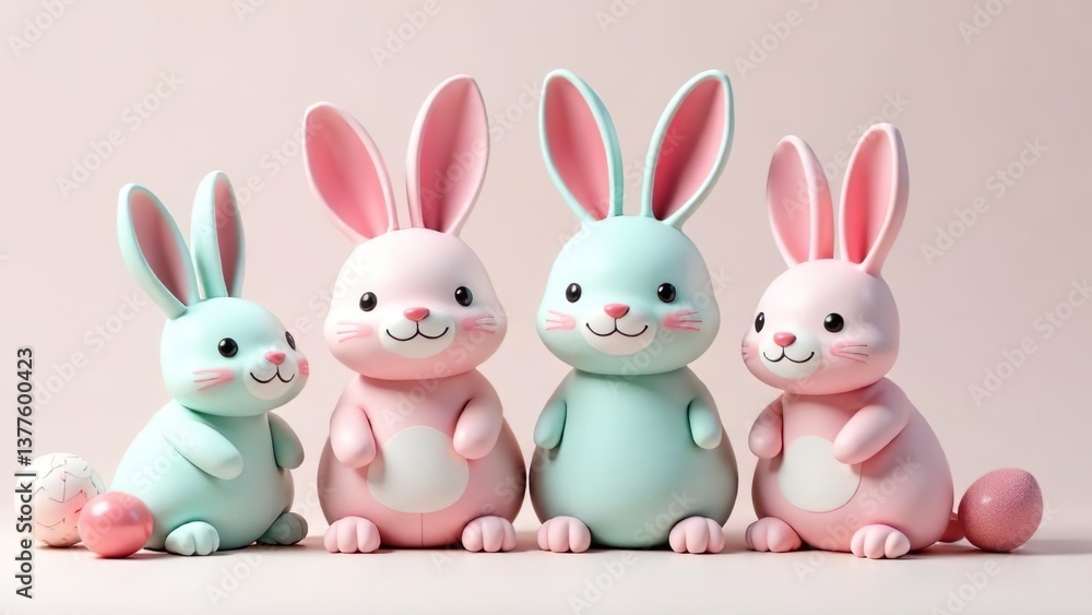 Cute Pink and Blue 3D Easter Bunnies Banner with Happy Easter 2025 Text Cute Pink and Blue 3D Easter Bunnies Banner with Happy Easter 2025 Text