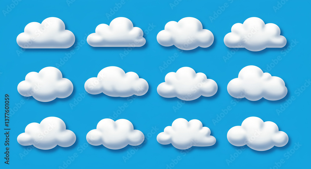 Fototapeta premium Cartoon Clouds on Blue Background