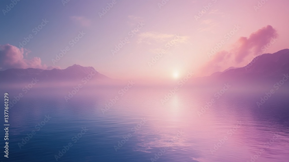 Lake with Mountains at Sunset in Pink and Purple Hues Lake with Mountains at Sunset in Pink and Purple Hues