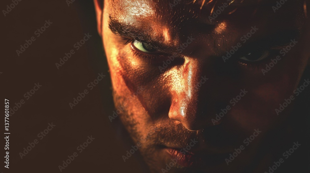 Man's Face Close-up with Shadowed Lighting Man's Face Close-up with Shadowed Lighting