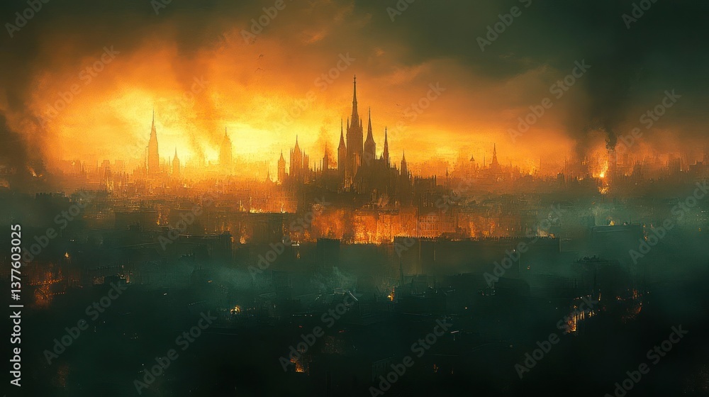 City engulfed in apocalyptic fire City engulfed in apocalyptic fire