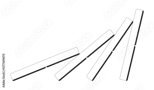 Domino effect chain reaction 2D line object. Crisis impact, cascading failure. Visual metaphor. Dominoes falling in sequence isolated clipart vector ink outline item. Monochrome spot illustration