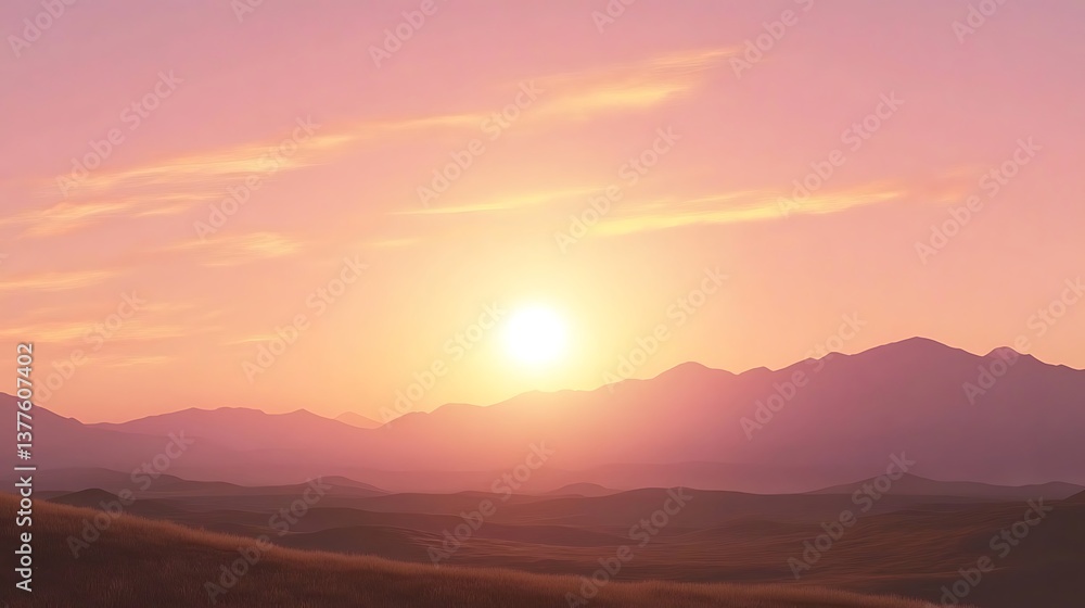 Obraz premium Pink Sunset Mountain Landscape.