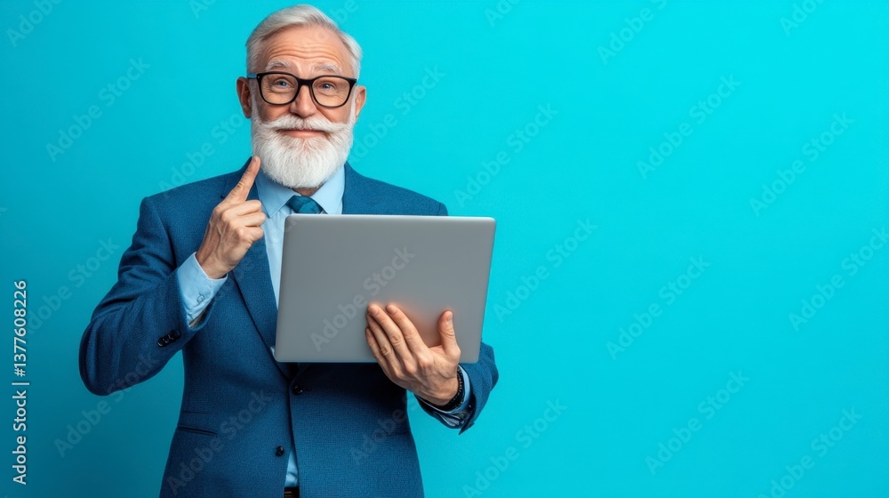 Man in suit and glasses holding a tablet in a professional setting Man in suit and glasses holding a tablet in a professional setting