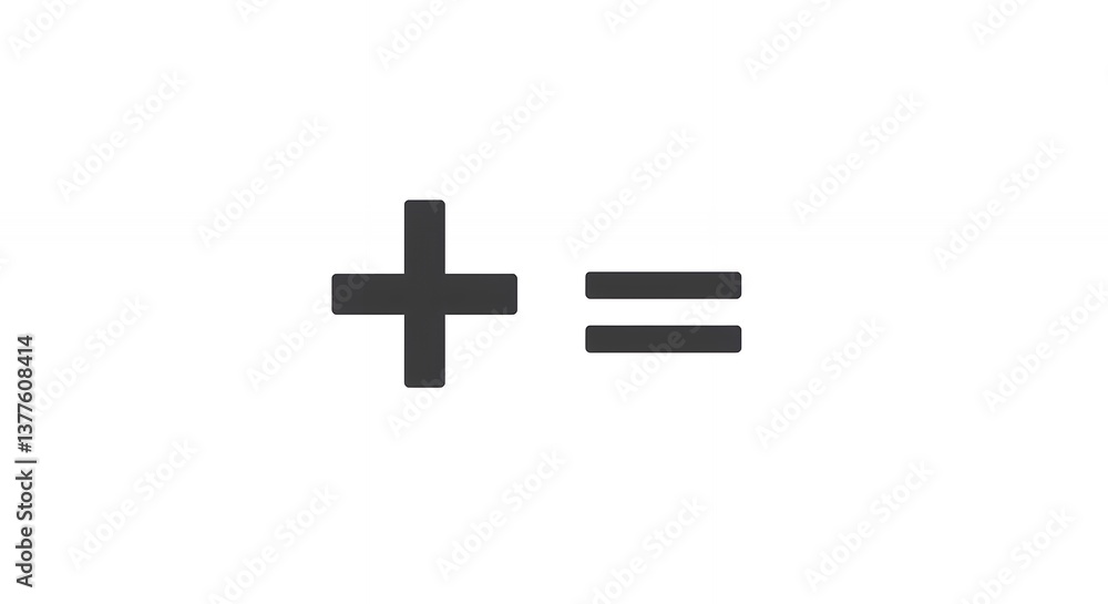 Fototapeta premium Plus Equals Concept Showing Addition Result on White Background