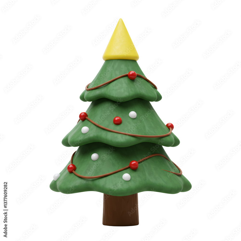3D Cartoon Christmas Tree with Red and White Ornaments 3D Cartoon Christmas Tree with Red and White Ornaments