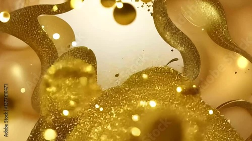 Golden liquid swirls, bokeh background, celebration, abstract art, design element