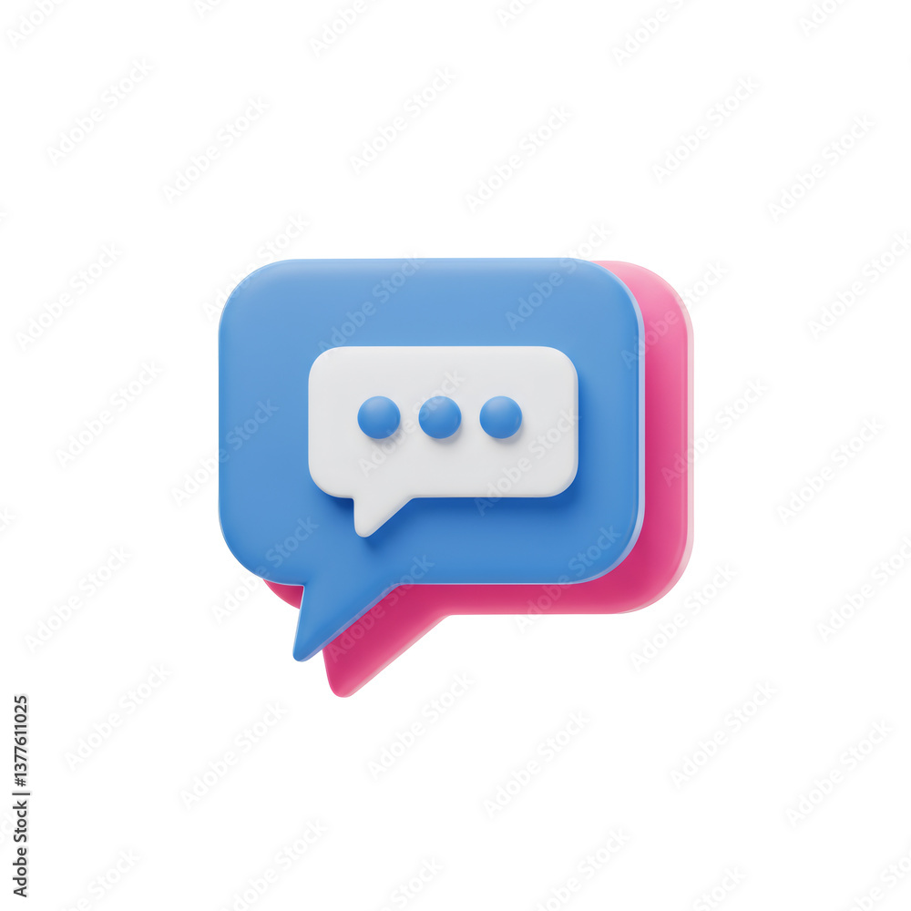 3D Style Chat Bubbles Icon: Blue and Pink Communication Symbols 3D Style Chat Bubbles Icon: Blue and Pink Communication Symbols