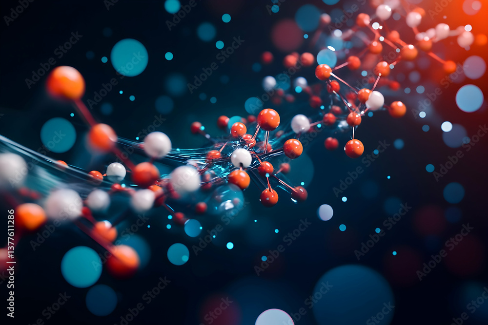 A close up of a molecule structure with bokeh lights A close up of a molecule structure with bokeh lights