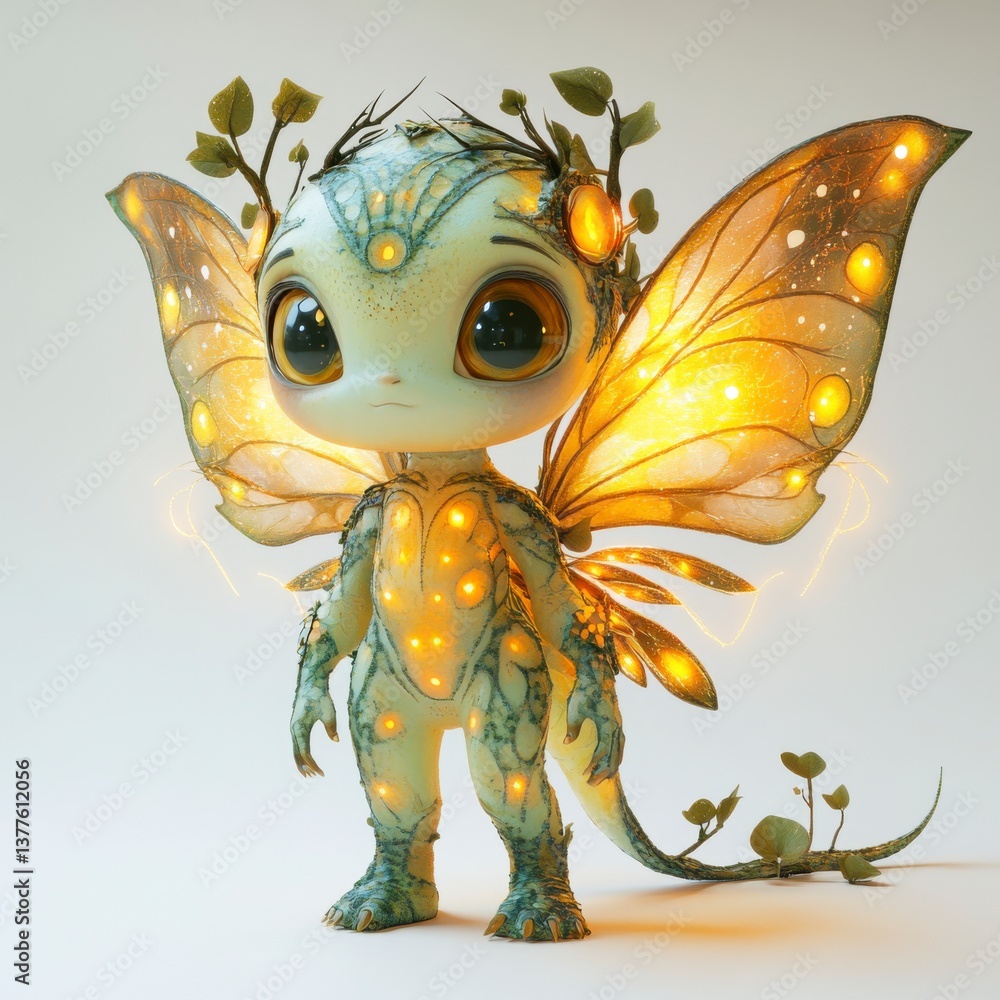 Fototapeta premium Fascinating fairy creature with glowing wings and intricate details in a mystical setting