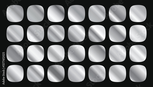 Shiny Metallic Rounded Square Grid Texture Against a Dark Background, Silver Tone