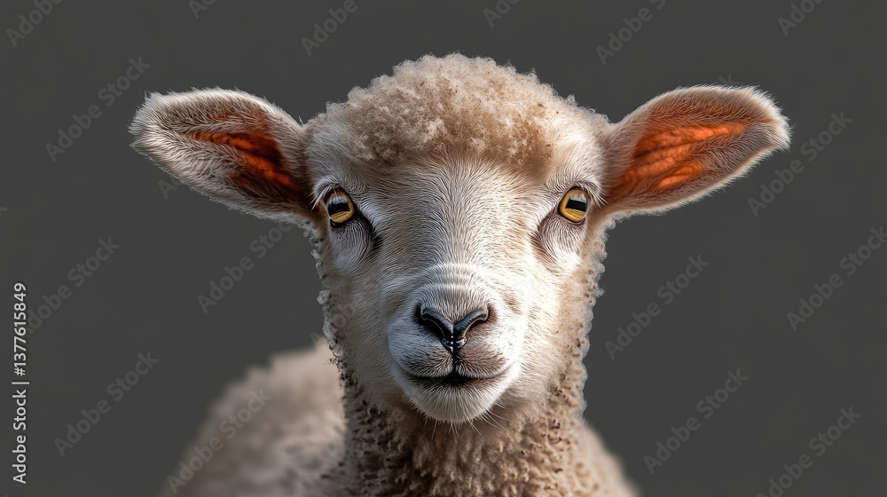 Fototapeta premium Young sheep isolated on transparent background looking at camera