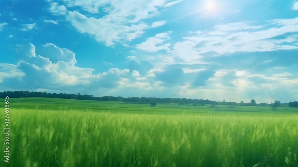 Serene Green Field Under a Bright Sunny Sky Serene Green Field Under a Bright Sunny Sky