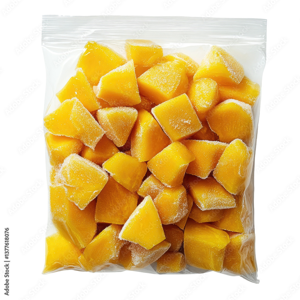 Frozen Mango Chunks in a Resealable Plastic Bag Frozen Mango Chunks in a Resealable Plastic Bag