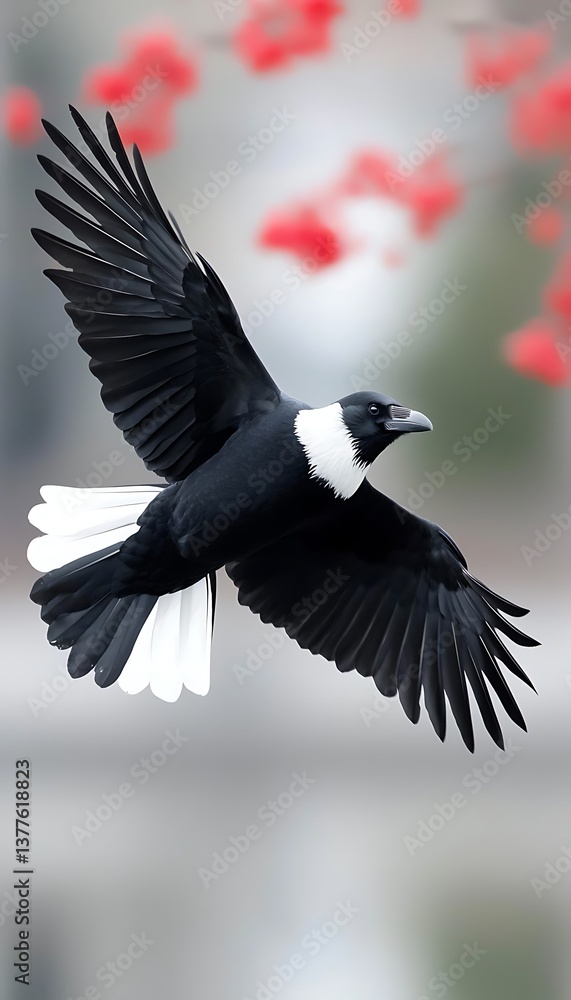 Fototapeta premium Black and White Bird in Flight