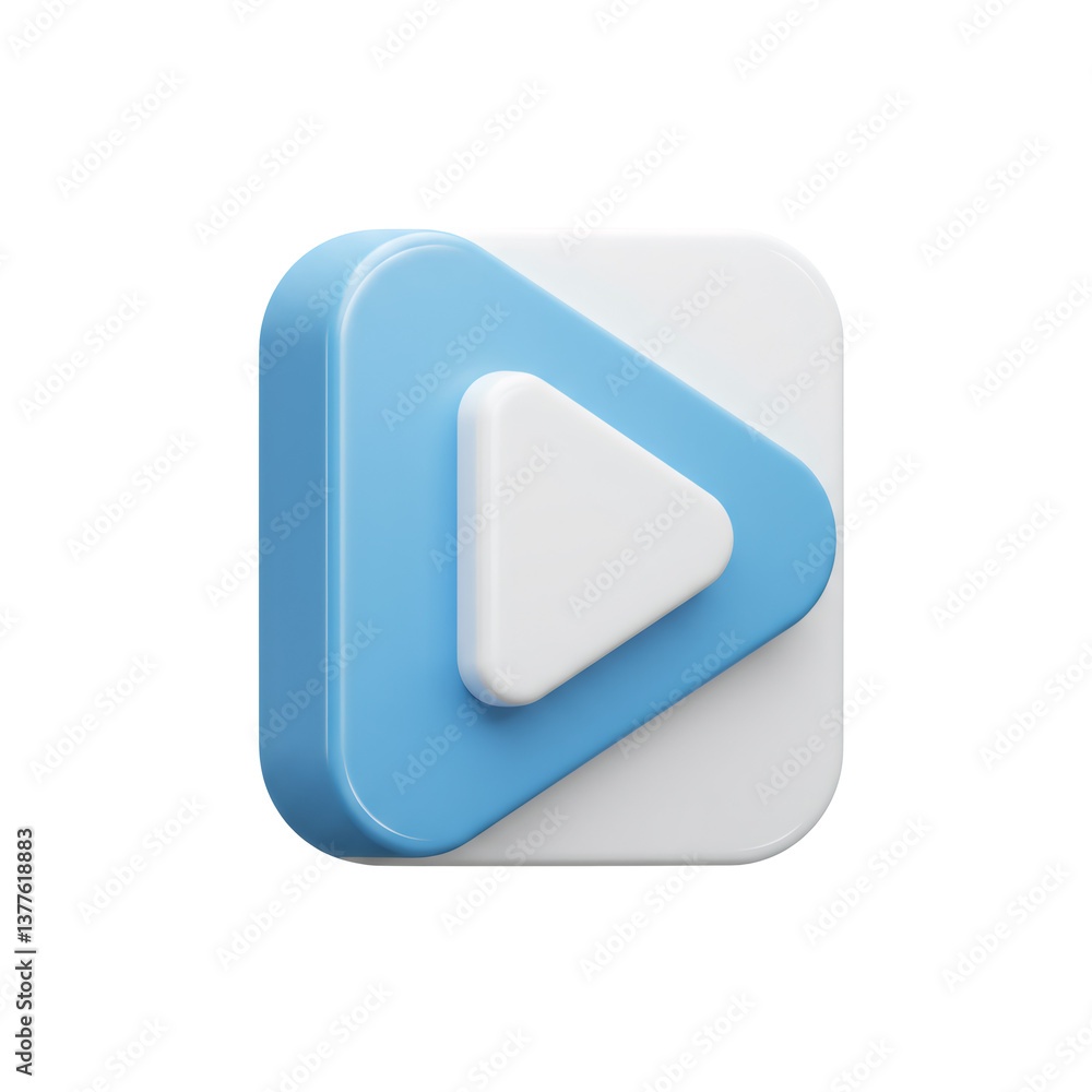 3D Style Light Blue and White Play Button Icon 3D Style Light Blue and White Play Button Icon
