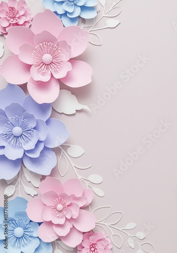 Pastel Paper Flowers Elegant Design. AI Generated