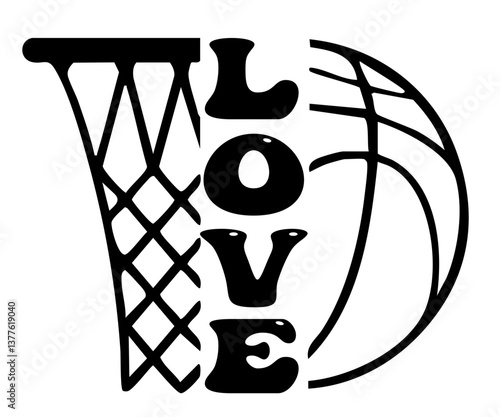  Love basket - black word with basketball ball, sport vector graphics for street art - graffiti lettering typography - art illustration - multicolor - writen Word -	