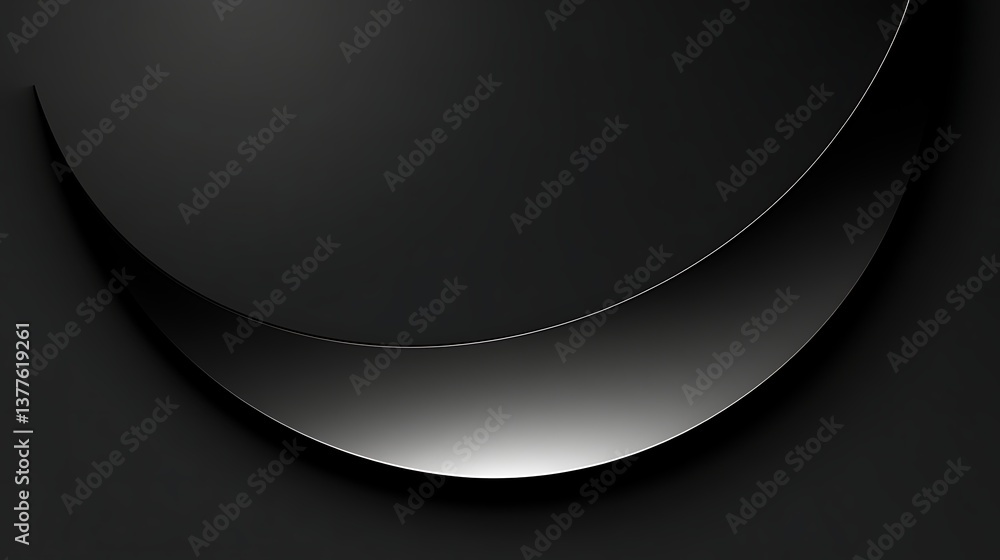 A curved dark glossy shape is set against a simple background A curved dark glossy shape is set against a simple background